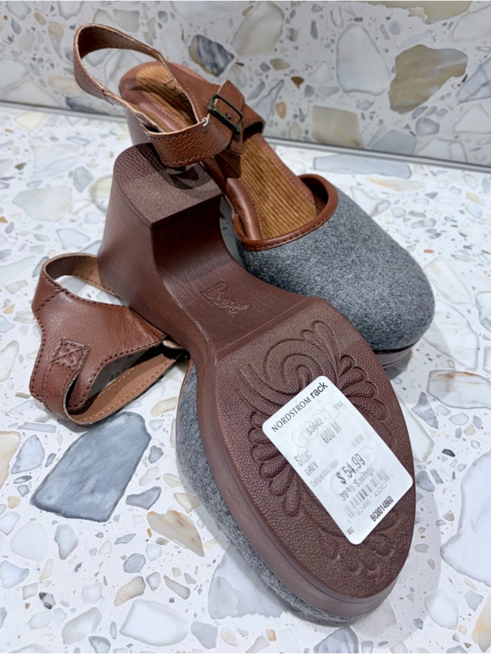 b.o.c. Gray Felt and Brown Leather Platform Clogs - Picture 3 of 6
